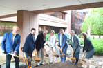 TCFD CEO Patrick H. Dolland (left) joins President and CEO of the Hudson Valley Economic Development Agency Michael Oates, US Senator Chuck Schumer, NY State Assemblywoman Aileen Gunther, NY State Senator Mike Martucci, Town of Thompson Supervisor Bill Reiber, and TCFD President Dr. Theresa Hamlin in breaking ground for the Childrens Specialty Hospital.